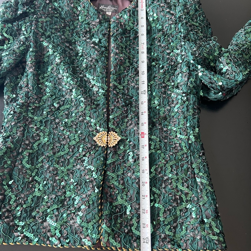 Karen Lawrence By Matthew Sequin Jacket Green 8 Vintage Gold Cord Detail Glam - Picture 9 of 15